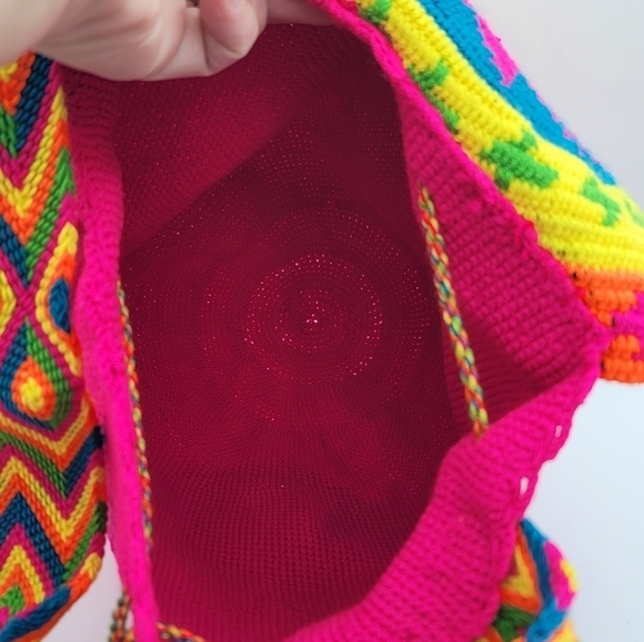 Handmade Woven Neon Shoulder Hobo Bag With Crystals #1491 - Picture 15 of 16